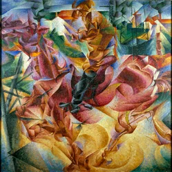 Futurism: "" Elasticita"" (Elasticite) Målning av Umberto Boccioni (1882-1916)