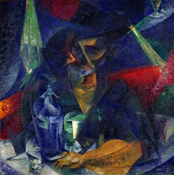 Dam på kaféet eller "" Kompentering av ljus och planer "" (Donna al caffe - Interpenetration av ljus och planer) Målning av Umberto Boccioni (1882-1916) ca 1912 Dim 86x86 cm Milano, Museo del Novecento