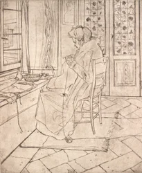 Konstnärens mor virkar, 1907.