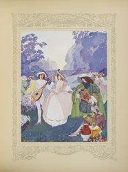Det fanns herdar och herdinnor som dansade till ljudet av flöjter och säckpipor, illustration från 