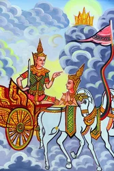 20151029, Vientiane, Laos: Buddhisttemplet Wat Si Muang (Simuong). Målning som skildrar Shakyamuni Buddhas livshistoria