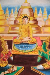 20151102, Vang Vieng, Laos: Målning som skildrar Shakyamuni Buddhas livshistoria. Buddha ägnade sig åt undervisning och lockade hundratals anhängare