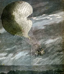 En ballong träffad av blixten nära Chicago, Illinois, USA, 1891