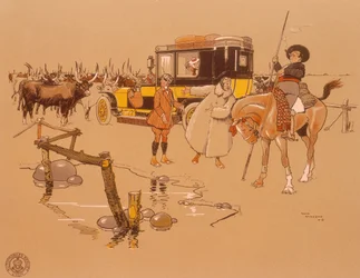 En Berliet-bil fastnade i mitten av boskap, 1906