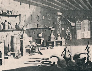 Ett kemiskt laboratorium 1747, 1747, 1904