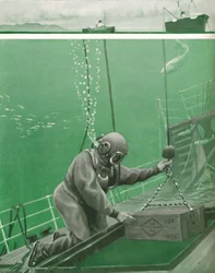 En dykare som arbetar under enormt tryck, 1935