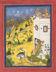 En kvinnlig musiker charmar en antilop, ca. 1825.