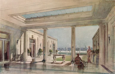 Ett hus i Grosvenor Road, Westminster Thames Embankment. G. & A. Gilbert Scott, arkitekter, c19