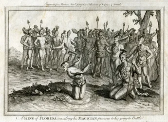 En kung av Florida rådfrågade sin magiker innan han gick till striden, c1760