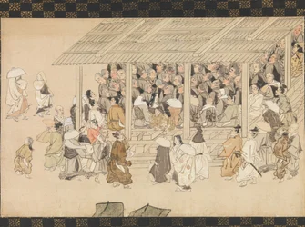 En Nenbutsu-samling i Ichiya, Kyoto, från munkens illustrerade biografi..., sent 1300-tal