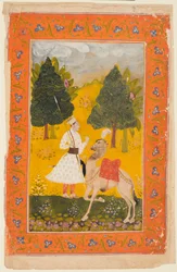 En Rajput-krigare med kamel, möjligen Maru Ragini från en Ragamala, 1650-80.