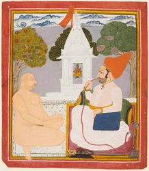 A Rathor Noble besöker en Digambara helig man vid en Vishnu Shrine, förmodligen Baba Atmaram, ca. 1760.