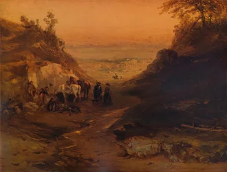 En stenig ravin, med figurer och hästar, 1848, 1938