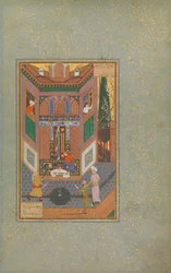 A Ruffian Spares the Life of a Poor Man, Folio 4v från a Mantiq al-tair Language of the Birds, c16