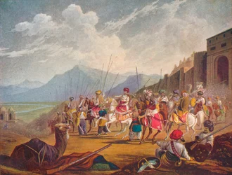 En regerande prins av västra Indien med sina vasaller, 1908