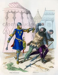 En sergeant vid vapen till kungen arresterar en milisplundrare, 1290-1330 1882-1884