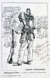 En kolonn av den franska främlingslegionen som avancerar mot Tananarive, Madagaskar, 1895