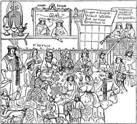 En middagsbjudning, sent 1400-tal, 1910