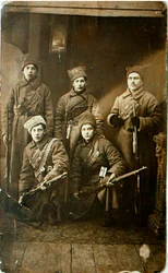En grupp röda arméns soldater innan de lämnade till fronten, Petrograd, Ryssland, 1918