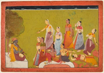 En grupp kvinnor i extas före Madhava, från en Madhavanala Kamakandala-serie, c1700.