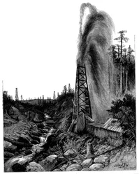 En strömmar i Pennsylvanians oljefält, USA, 1886