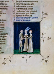 En riddare och en dam byter ringar, c1350