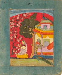 En dam som plockar blommor, illustrerar det musikaliska läget Ramakali Ragini, c1675