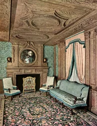 Ett vardagsrum under Ludvig XIII:s regeringstid, Hôtel Marion du Fresne, Saint-Malo, Frankrike, 1938