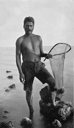 En infödd räkor, Hawaii, med sitt nät, 1902