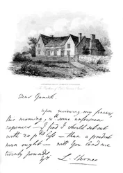 En anteckning från Sterne till Garrick, och en utsikt över Sternes hus i Yorkshire, 1700-talet, 1840