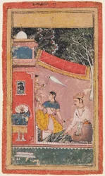 En sida från en Ragamala-serie: Ramakali Ragini från Hindol Raga, ca. 1610.