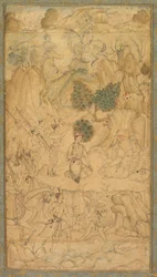 En prins som besöker en helig man i ett stenigt landskap, ca. 1590.