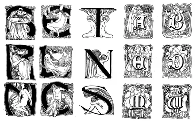En uppsättning dekorativa initialbokstäver, 1898