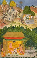 En sommarmånad, möjligen Vaisakh, folio från en Barahmasa-serie, ca. 1750.