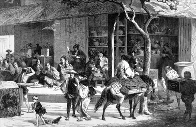 En temarknad i Japan, c1880