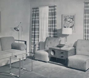 En utsikt i en tvårumslägenhet i Keeler Building, Grand Rapids, Michigan, 1935