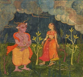 Abhisarika Nayika, Folio från en Rasikpriya, ca. 1615-1625.