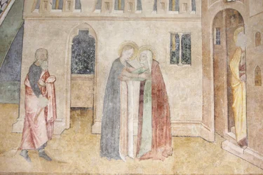 Abondance klosterkyrka fresk: visitationen, Abondance, Frankrike