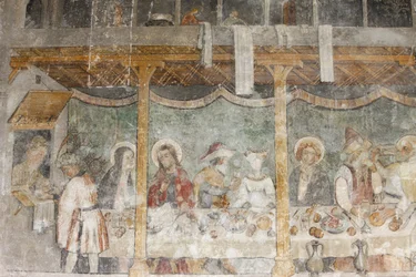 Abondance Abbey Church fresk: bröllopet i Cana, Abondance, Frankrike
