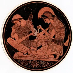 Achilles förbinder Patroklos sår, c1900