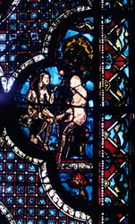 Adam och Eva, målat glas, Chartres katedral, Frankrike, 1205-1215