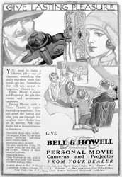 Annons för Bell & Howells personliga filmkameror och projektorer, 1920-talet