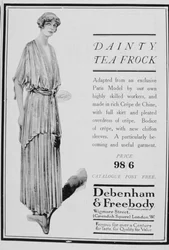 Annons för teklänningar av Debenham och Freebody, 1916