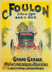 Annons för C Foulons Garage, Bar-le-Duc, Frankrike, c1900