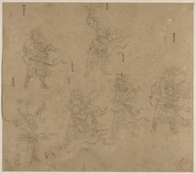 Album med daoistiska och buddhistiska teman: Procession of Daoist Deities: Leaf 13, 1200-talet.