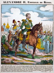 Alexander II, tsar av Ryssland, granskar trupper, c1855