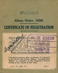 Utlänningsordning, registreringsbevis, 1920
