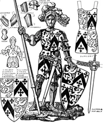 All The Gorgeous Panoply of A Knight med de olika delarna av hans rustning, c1934