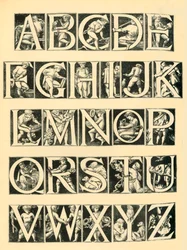 Alfabetdesign för plattor, 1864, 1881.