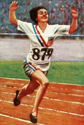 Den amerikanska idrottaren Betty Robinson, vinnare av 100 m dam, 1928.